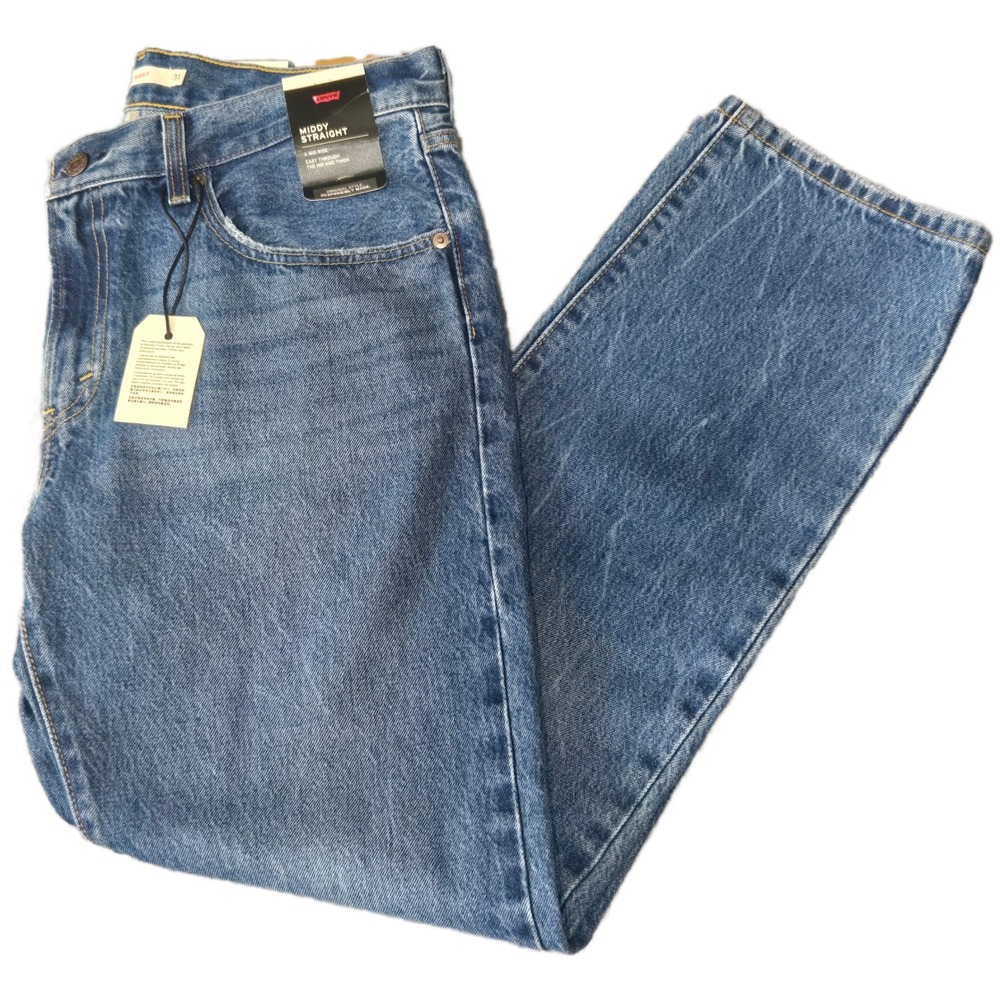 Levis Premium Middy Straight Jeans W31 L31 Medium Wash Mid Rise Denim New